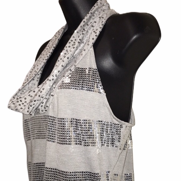 WHBM Dressy Gray/Silver Sequin Cowl Neck Tank Top~ - Picture 3 of 7